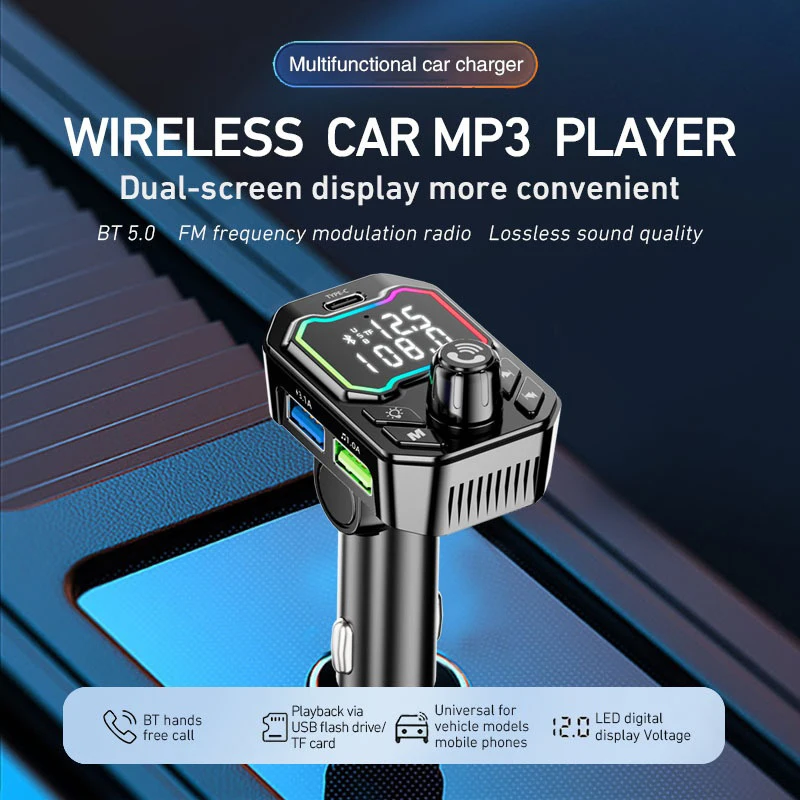 

Автомобильный Bluetooth 5,0 FM-передатчик-приемник Handsfree Автомобильный MP3-аудиоплеер Type-C Dual USB 3.1A Комплект быстрого зарядного устройства со светодиодной подсветкой