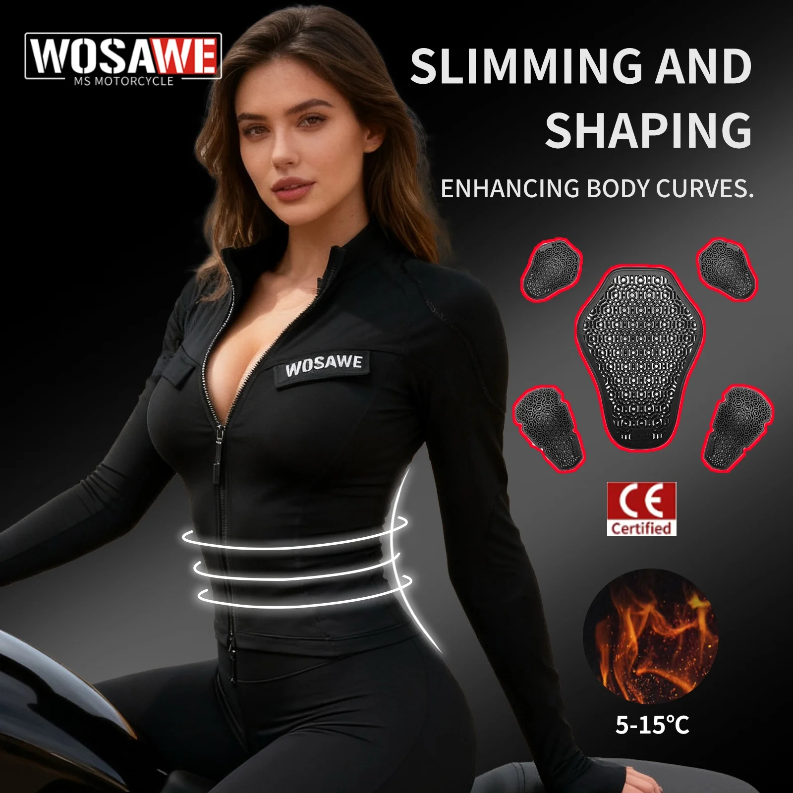 여성용 WOSAWE 따뜻한 오토바이 아머 재킷, 낙상 방지 오토바이 소프트 아머, 겨울 오토바이 라이딩 보호 재킷 상세 이미지 1