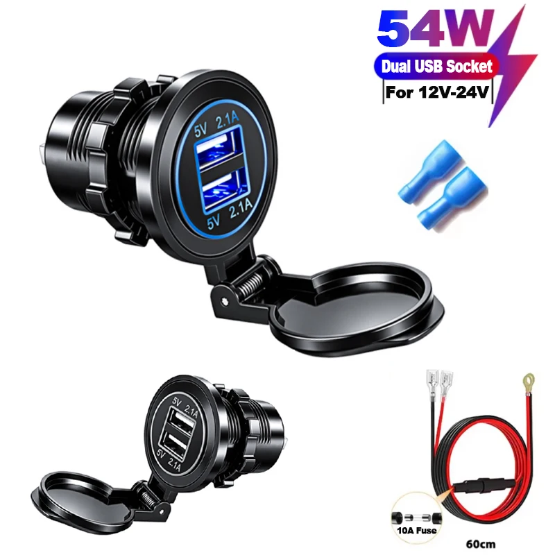 12V-24V Car Charger Socket Dual USB 2/4 Ports Fast Charging with Voltmeter Socket Power Outlet Adapter Waterproof For Car Boat