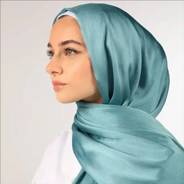 Moda plissado crinkle crepe cetim cachecol hijabs luxo feminino cabeça envolve xale simples de alta qualidade foulard cachecóis lenço