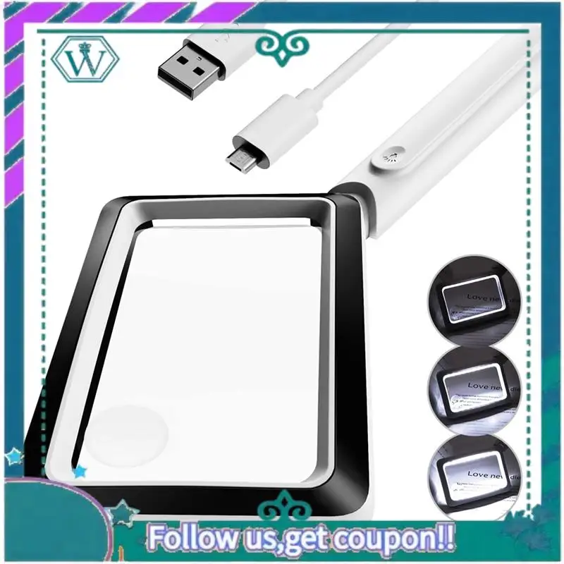 

A75Q-4X Rechargeable Magnifying Glass With Light 20Leds, Handheld Rectangular Page Lighted Magnifier, 3 Brightness Modes