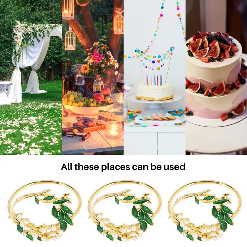 RIRI Napkin Ring Golden Pearl Flower Napkin Rings Set of 6 Metal Napkin Holder for Wedding Party Dinner Table Decoration