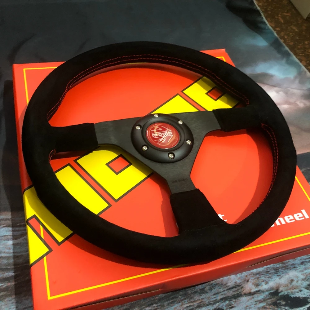 14Inch Drift Universal Racing Montecarlo MOMO Steering Wheel Car Rally JDM Suede Steering Wheel Volantes For VW HONDA TOYOTA BMW