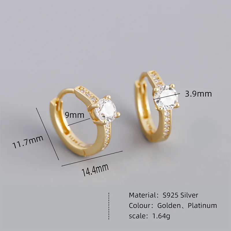 KAMIRA 925 Sterling Silver Classic Simple Tender Zircon Hug Hoop Earrings for Women Wedding Party Fashion Assorted Jewelry Gifts