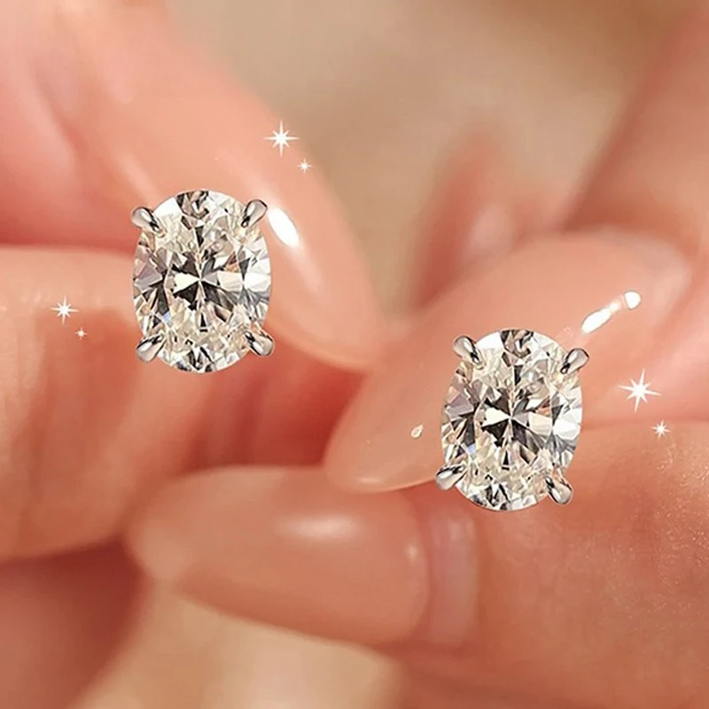 

100% 925 Sterling Silver Plated 18k Each 1-4CT Oval Cut Certified Moissanite Stud Earrings for Women Ideal Cut Gemstone