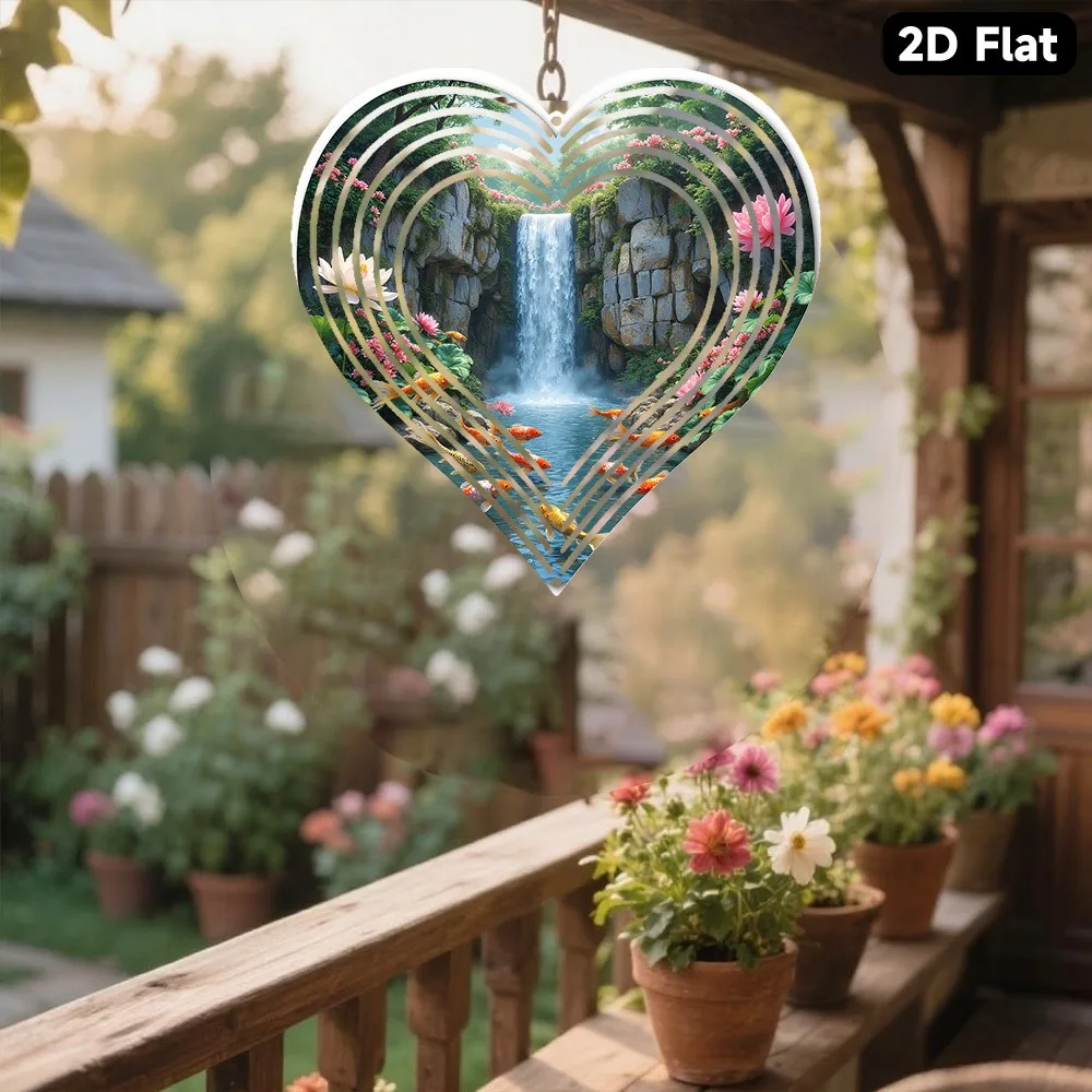 

Металлический ветряной колокольчик в форме сердца с карпом кои, декор для пруда, лотос, звук для медитации, расслабляющий подарок для сада, для любителей природы, для балкона, дзен-арт