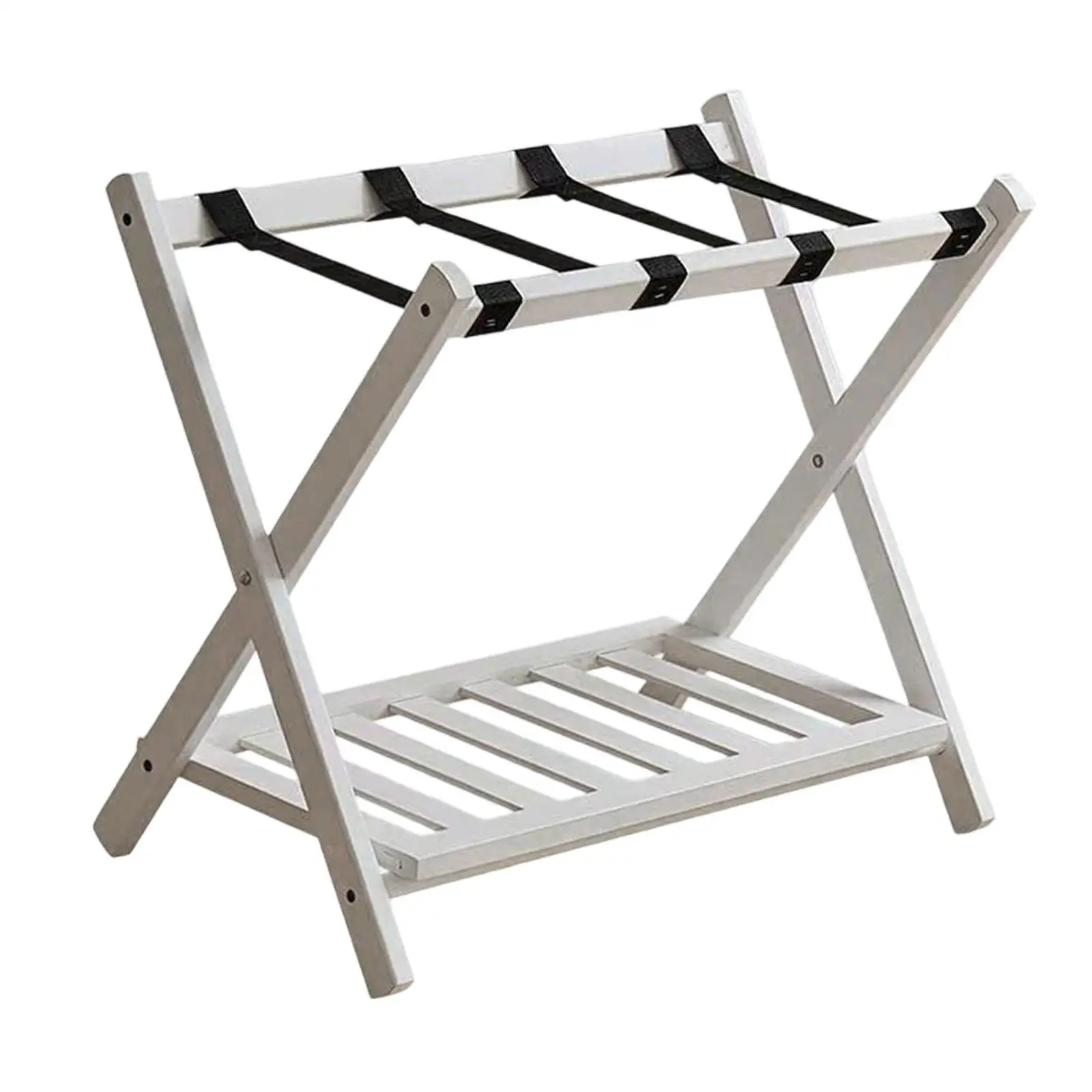 Luggage Rack Double Layer Wooden Foldable Storage Shoe Shelf Organizer for Bedroom Hotel Guesthouse