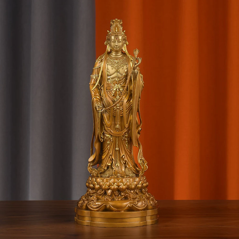 Western Three Saints Bronze Sculpture Ornament, Brass Amitabha Triad Buddha Statue for Home Altar Worship Decor, 28cm
