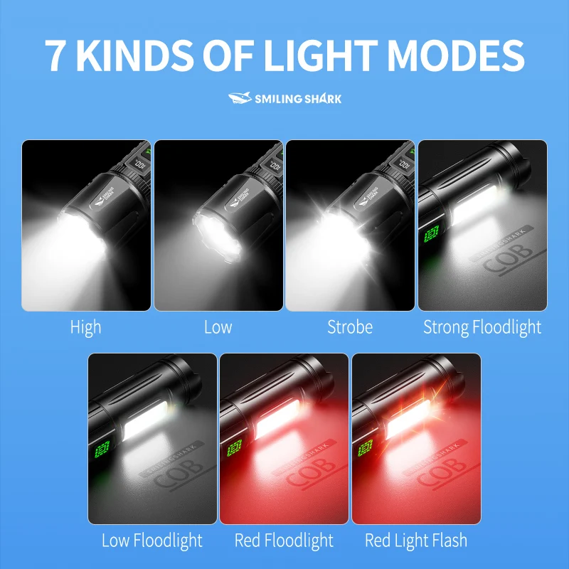 1PC SMILINGSHARK LED Zaklamp Super Heldere Zaklamp USB Oplaadbare Zoomable Flitslicht 7 Modi voor Outdoor Reizen SD5374