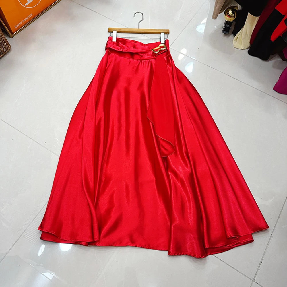 TWOTWINSTYLE Elegant Solid Slimming Long Skirts For Women High Waist Spliced Metal Autumn Chic Skirt Female Fashion KSK554523
