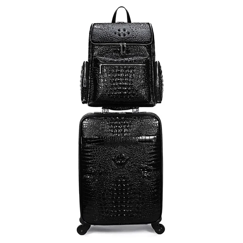 Leather Alligator Print Suitcase Men Head Layer Cowhide Bag Rolling Luggage Set Travel Bag Cabin Suitcases 20 inch Trolley Case