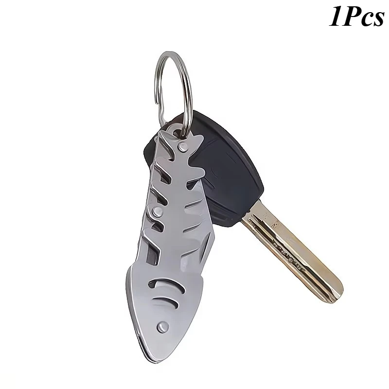 Fish Bone Shape Folding Knife Keychain Quick Release Stainless Steel Mini Pocket Cutter EDC Outdoor Camping Cutting Tool