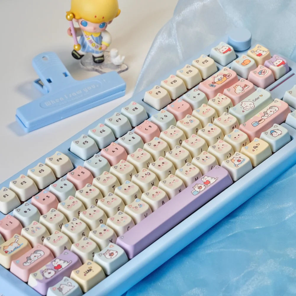 128 Key MAO Cat Head Key Cap PBT Peekaboo Side Engraved Key Cap for MX Switching Mechanical Keyboard