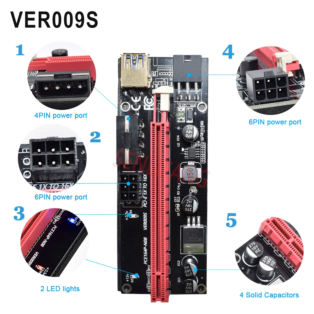 USB pcie-Eriserアダプターカード,ver003,ver009s,16x express,エクステンダー,1個