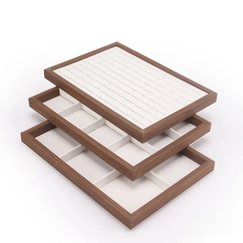 Walnut wood Jewelry Display Tray Exquisite Jewellery Holder Portable Ring Earrings Necklace Organizer Storage Box counter Shows