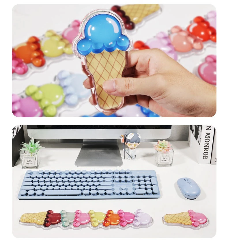 Silikon-Handgelenkauflage, Mauspad, Tastaturpad-Set, Eiscreme-Form, 8 Farben, Büro- und Gaming-Schreibtischunterlage – Detail 12
