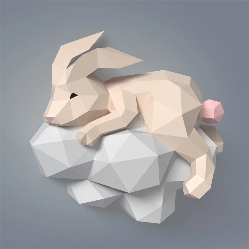 Rabbit 3D DIY Paper Model Home Living Room Art Papercraft Hanging Ornament Hallway Decor Hand Made Puzzles Low Poly Origami Toys