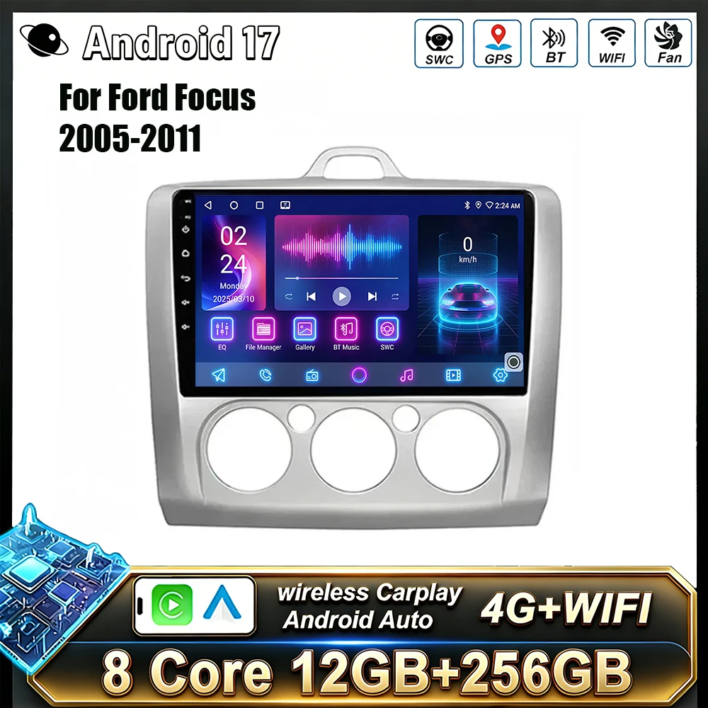 Radio para Auto Android 17 2Din para Ford Focus Exi MT AT 2004-2011, Reproductor Multimedia Estéreo con Carplay, GPS, Cámara 360, Unidad Principal de Navegación