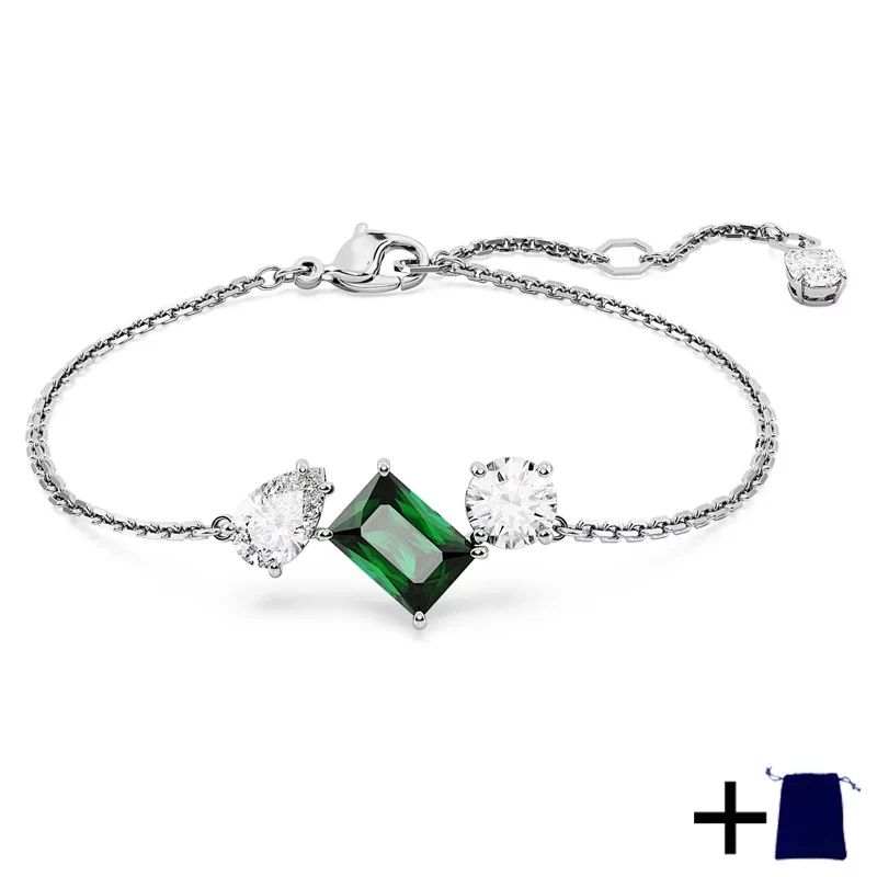 Round package set with light green zircon silver bracelet, round diamond gold bubble bracelet