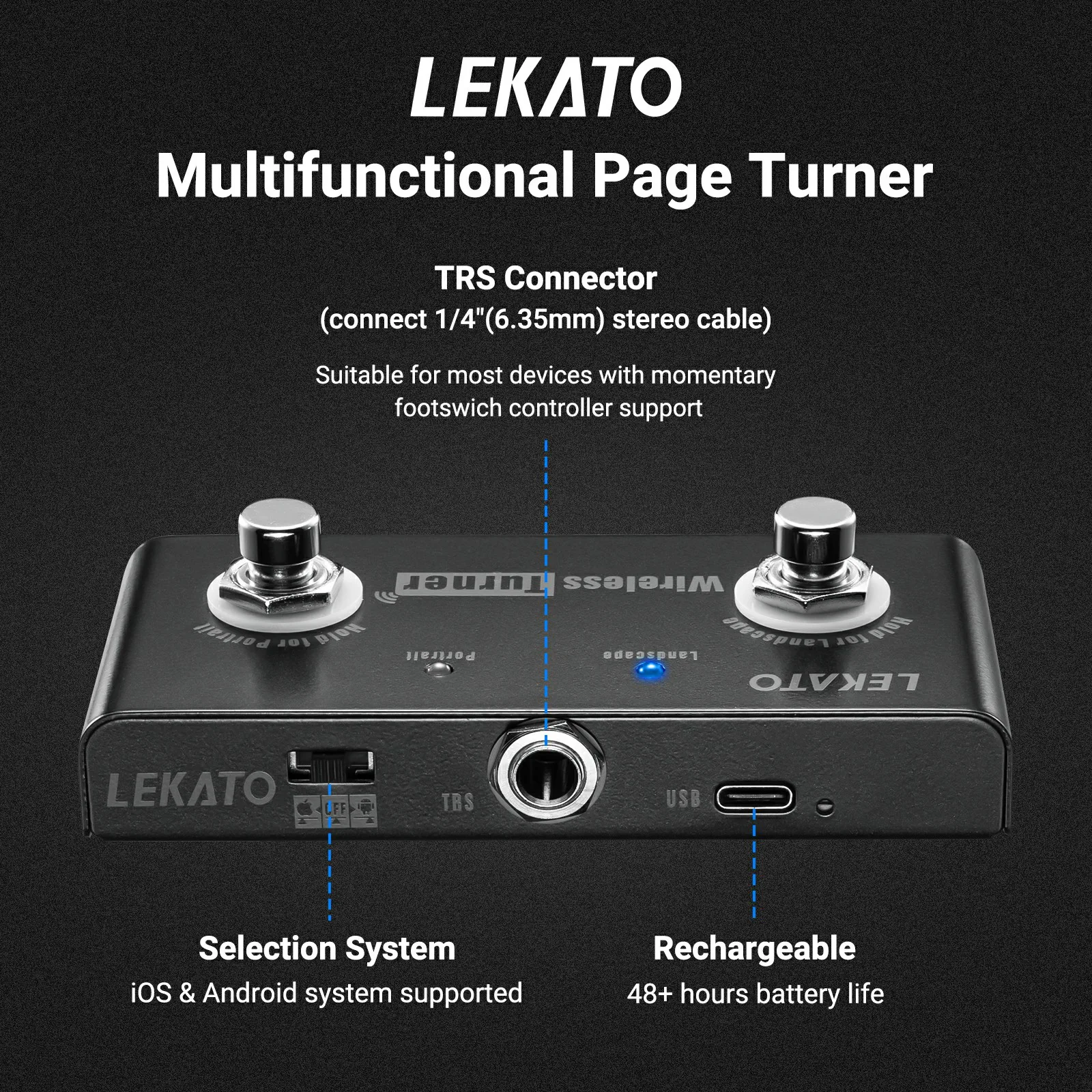 Lekato-Pedal sintonizador de página inalámbrico, Pedal de efecto de guitarra, soportes de página Looper para guitarra Looper, teléfonos