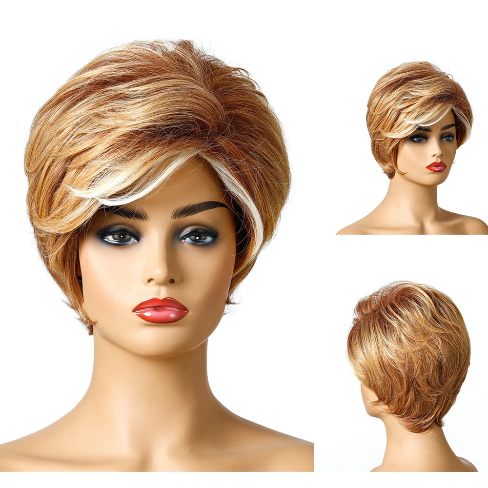 Short Straight Wig Pixie Cut Wigs For Women Blonde Wigs Women Synthetic Hair Cosplay Wig With Bangs Heat Resistant Fiber