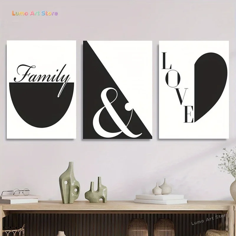 2D Flat, 3pcs, Family - Themed Canvas Art, Simple Wall Art Poster for Living RoomBedroomHome Office, Meaningful Home Decor Un