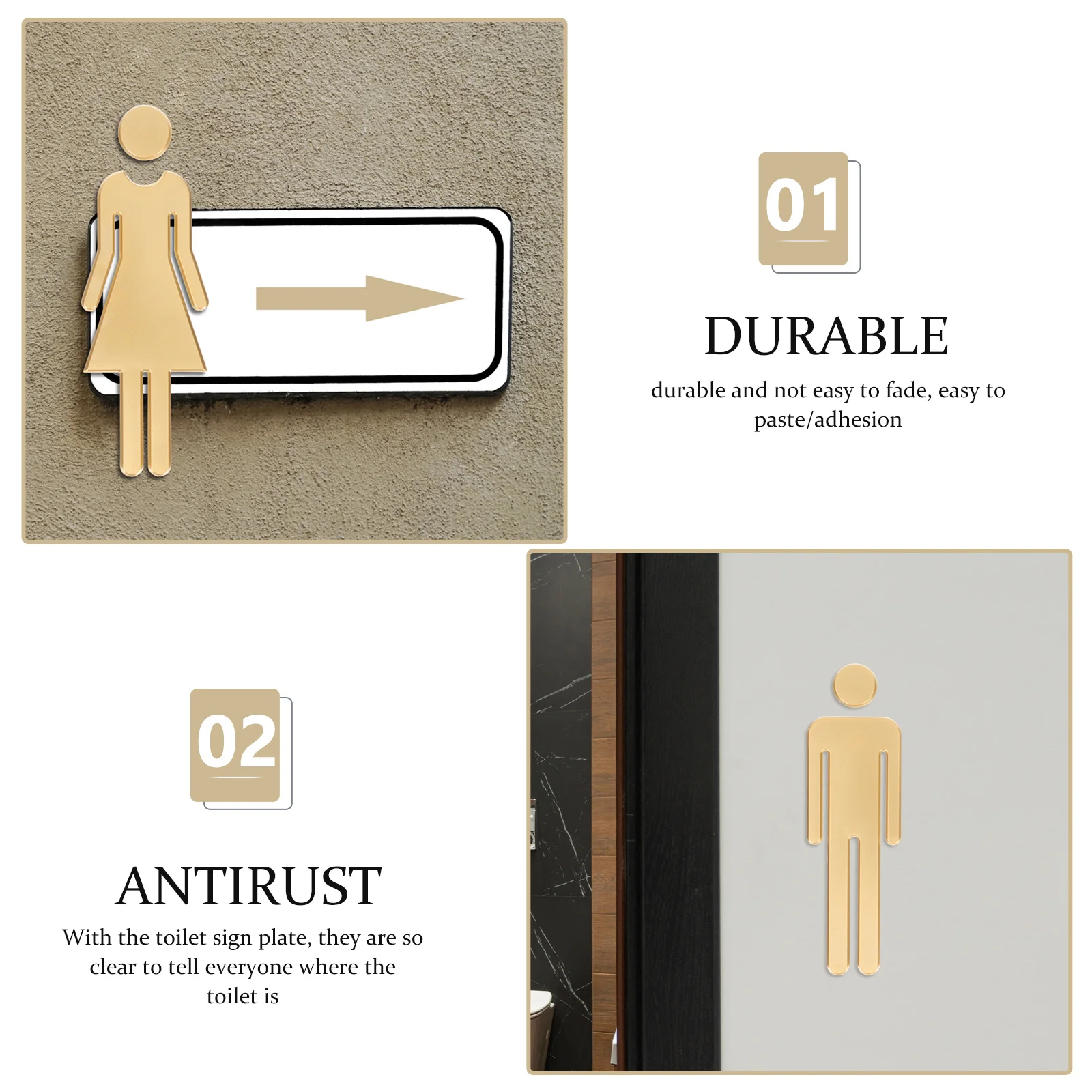 여성 남성 화장실 식별을위한 2pcs 아크릴 화장실 표지판 화장실 표지판 플레이트 세련된 욕실 액세서리