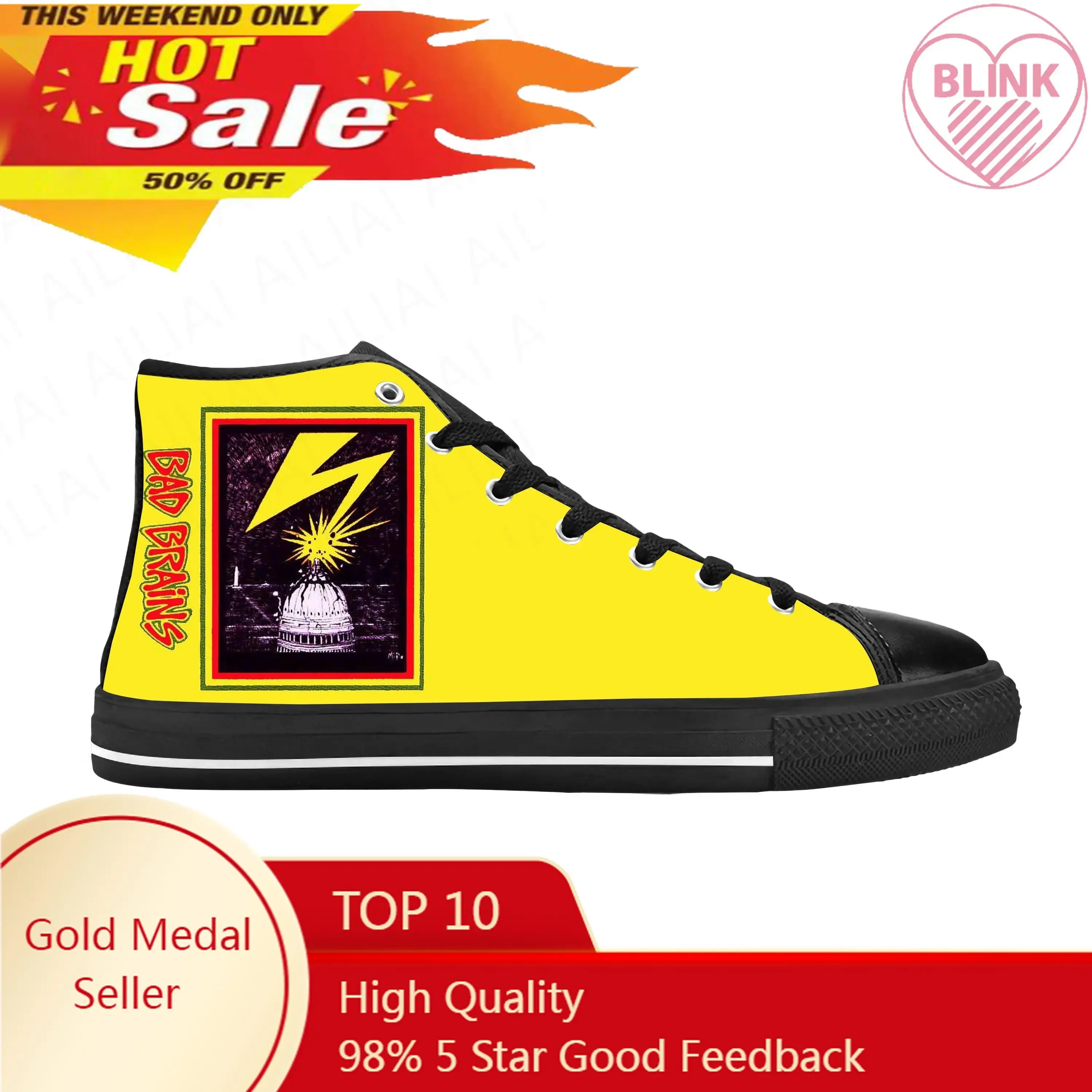 

Bad Brains Punk Rock Band Singer Music Cool Funny Casual Cloth Shoes High Top Comfortable Breathable 3D Print Men Women Sneakers