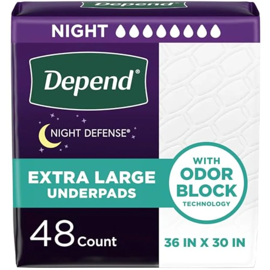 

Depend Underpads XL Disposable Incontinence Bed Pads for Adults Slip Resistant 36" x 30" Count