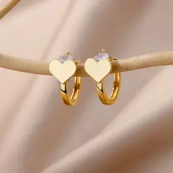 Stainless Steel Heart Earrings For Women Girls Gold Plated Love Hoop Earrings korean Fashion Jewelry Wedding Gifts bijoux femme