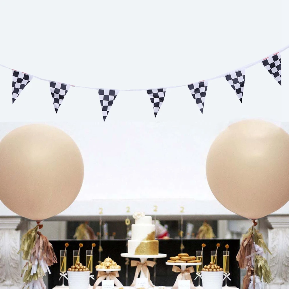 

Black White Checkered Pennant Banner Party Bunting Flags Hanging Decoration DIY Festive Accessories Room Wall Window Decor