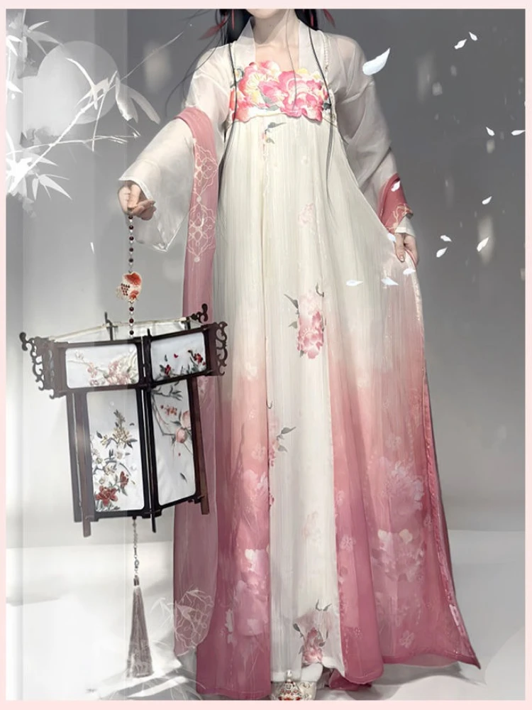 원래 중국 전통 여성 Hanfu 드레스 당나라 스타일 세련된 2025 인쇄 고대 코스프레 댄스 우아한 공주 의상