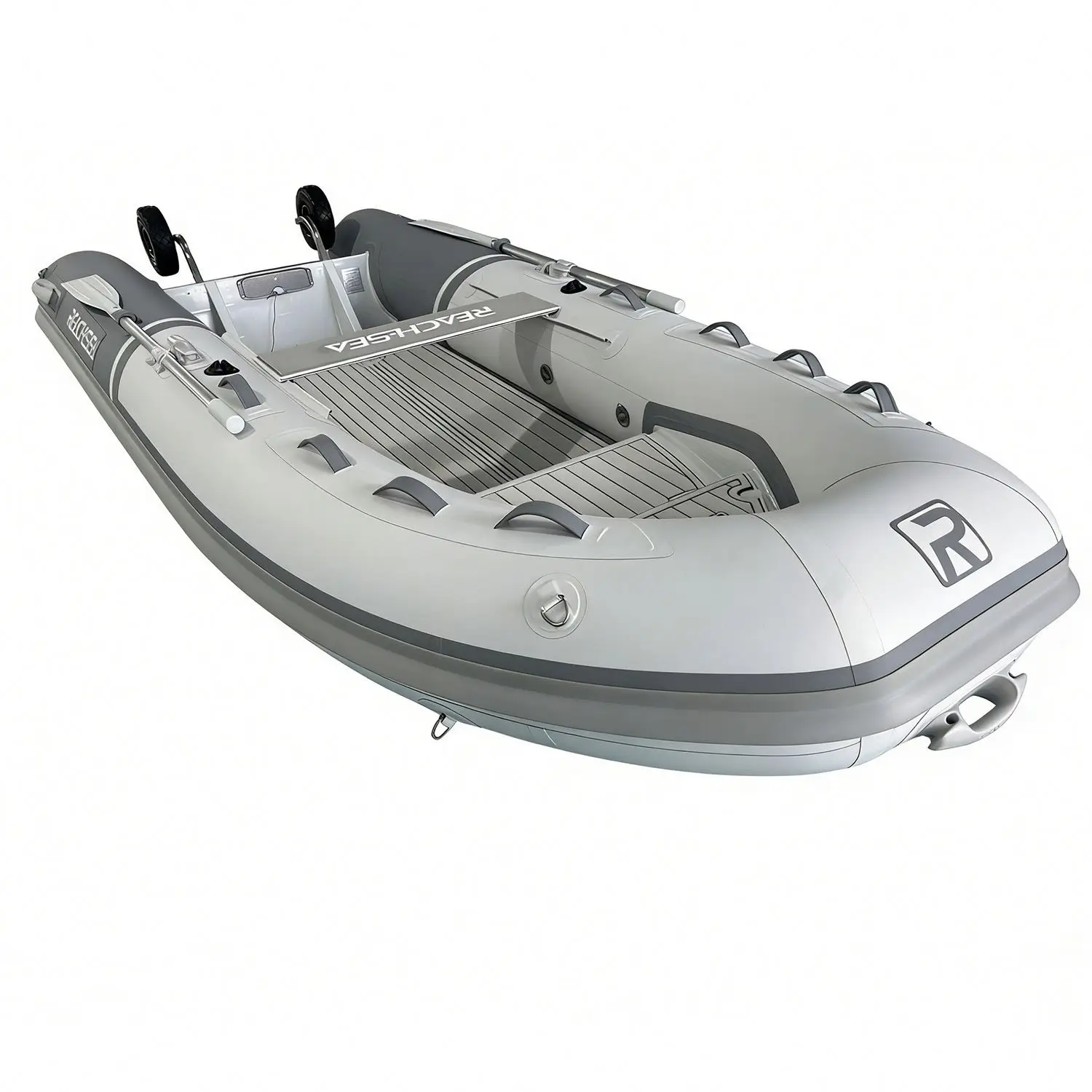PVC RHIB RIB Boat 6 People 12ft with Big Wheels and Canopy White & Gray Color Luxury OEM ODM for Rescue