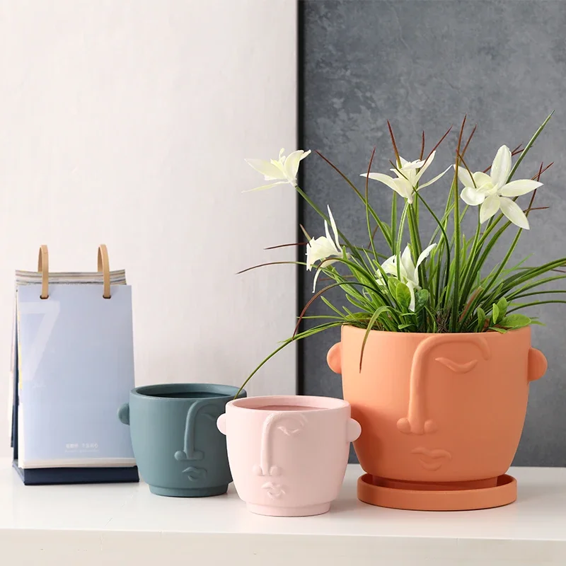 Creative Abstract Face Head Ceramic Flower Pot Home Plant Flower Pot Vase Irregular Portrait Flower Pot Crafts Home Decoration