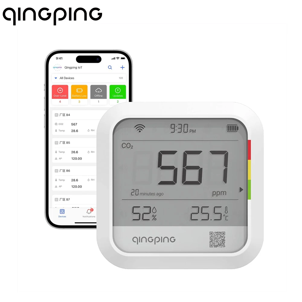 Qingping CO2-Thermometer-Hygrometer-Detektor, Temperatur- und Luftfeuchtigkeitsmonitor, Fernüberwachung mit Benachrichtigungen für die Qingping-App
