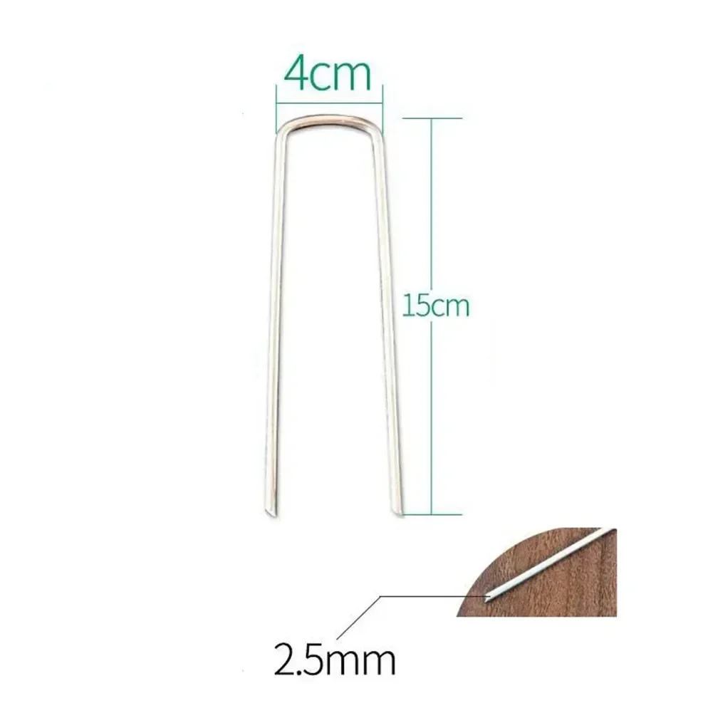 20 Pcs Galvanised Metal Ground U Tent Pegs Gazebo Camping Tarpaulin Hooks Tarpaulin Fixing Lawn U-Shape Pegs Garden Supplies