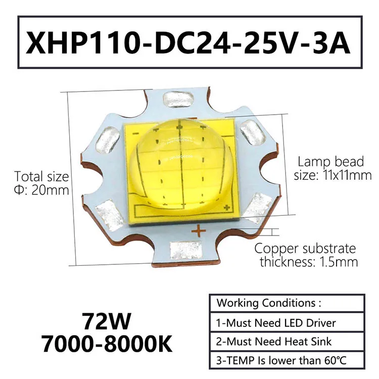 LED Lamp Beads XHP70 XHP90 XHP110 18W 24W 45W 72W LED Diodes DC3V