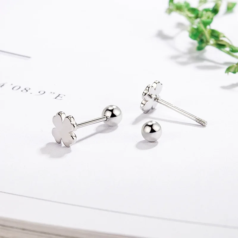 Sterling Silver Color Simple Lucky Leaf Ear-Sticks Women's Earrings Fashion Jewelry 2096