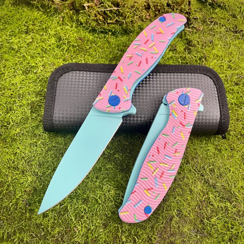 Donut folding knife G10 handle D2 steel outdoor portable self-defense fishing hunting survival sharp fruit knife