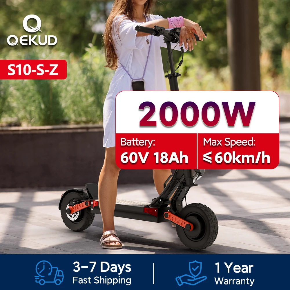 Qekud S10-S-Z E Scooter mit 60V 18Ah Akku, Dual 1000W Motor, Max 25 km/h und 75km Reichweite