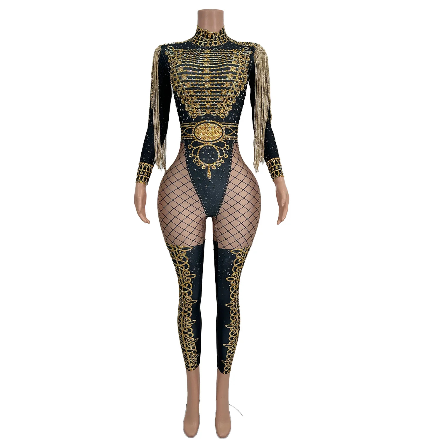 Autumn Long Sleeved Jumpsuit Nightclubs Bars Idols Stage Performances Sexy Black Jazz Style Jumpsuit Large Size Women Clothes Na