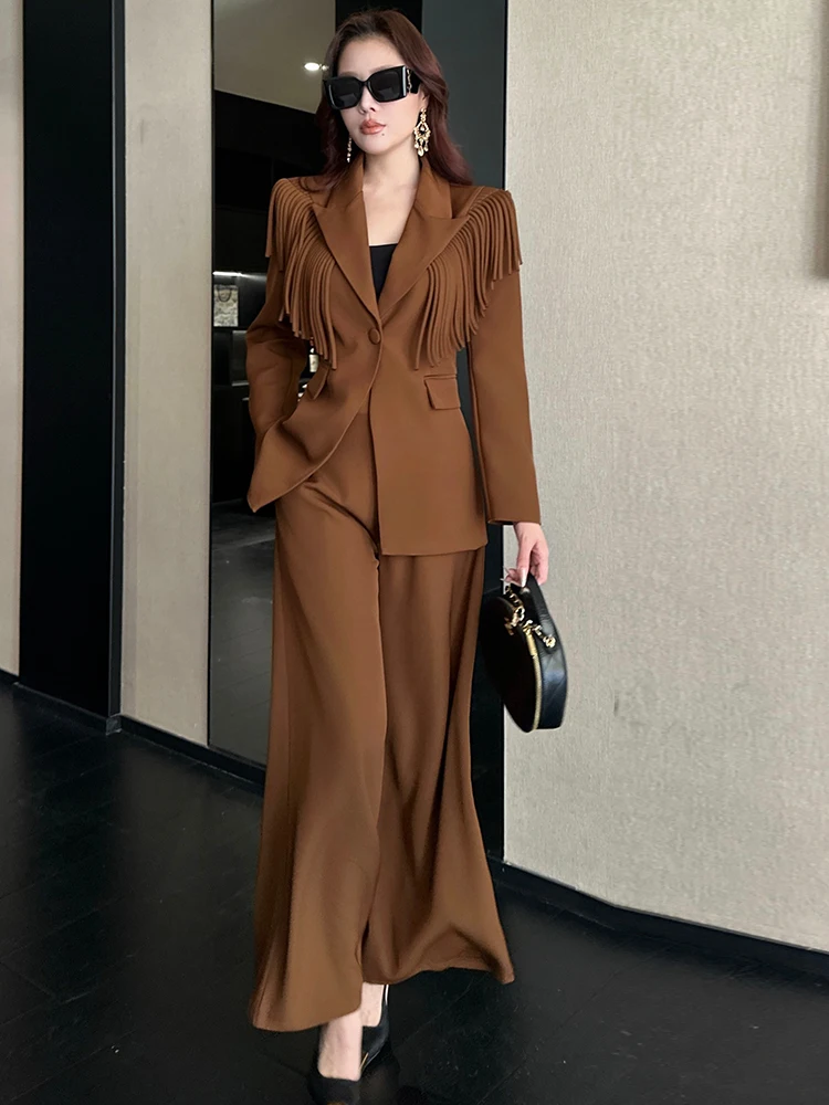 

Женский модный комплект с высокой талией, облегающий, с длинными рукавами, с бахромой, повседневный, осенне-зимний, утепленный, из полиэстера