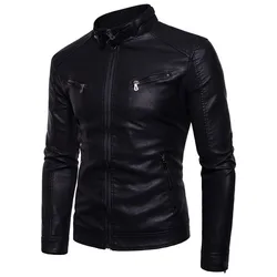 Slim Short-Coat Collar Windproof Leather Coat Blazer Men Blazers leather Mens PU Jackets Slim Leather Motorcycle Jacket Men
