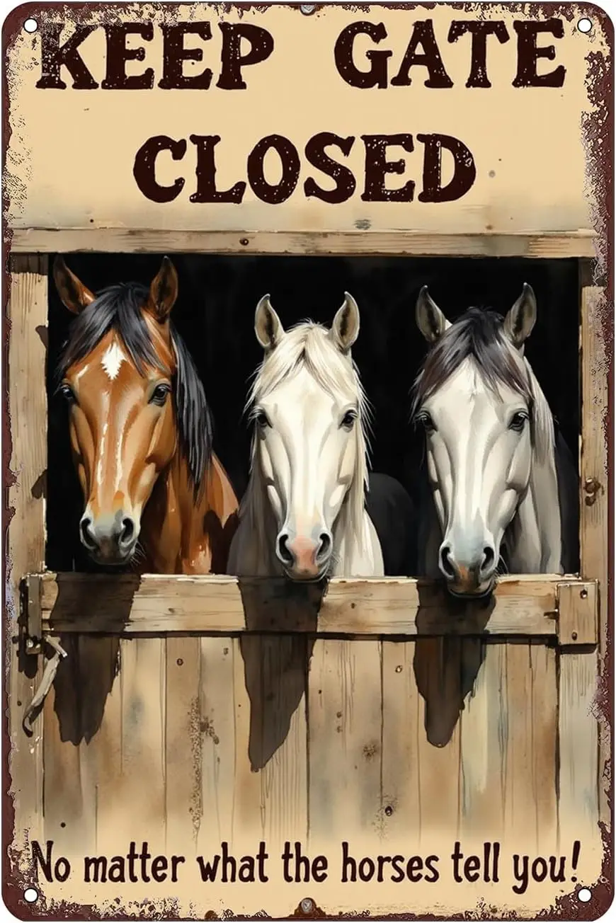 Keep Gate Closed Horse Tin Sign Wall Decor -   Tin Metal Rustic Style Wall Art for Barn, Farmhouse, Stable, Horse Lovers Gift fo