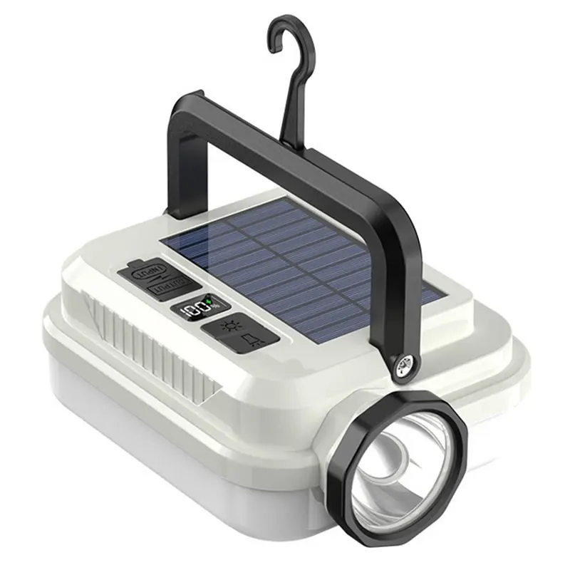 ABGH-Emergency LED Hanging Lamp Solar Powered Camping Light Rechargeable Outdoor Tent Work Light With Digital Power Display Port