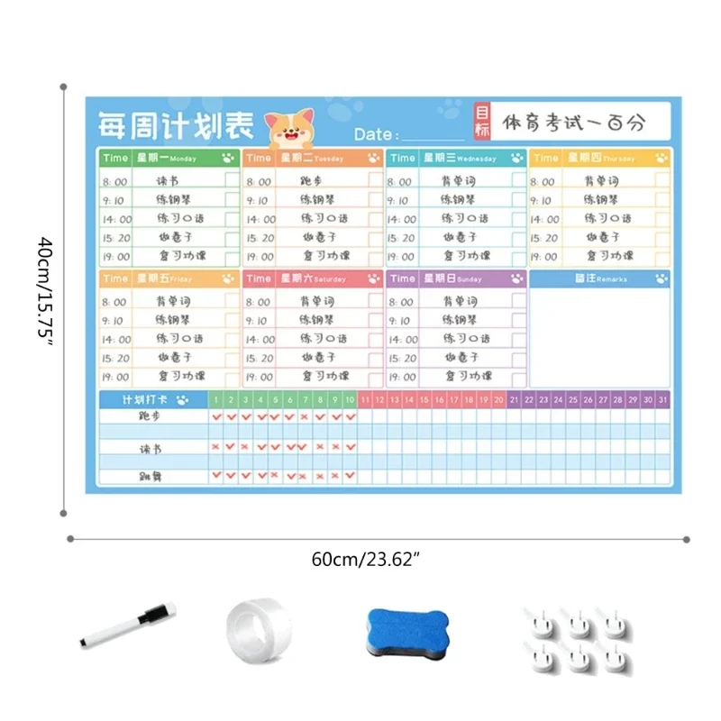 Folha branco magnético para geladeira, calendário, diário, mensal, lista tarefas, planejador para geladeira f19e