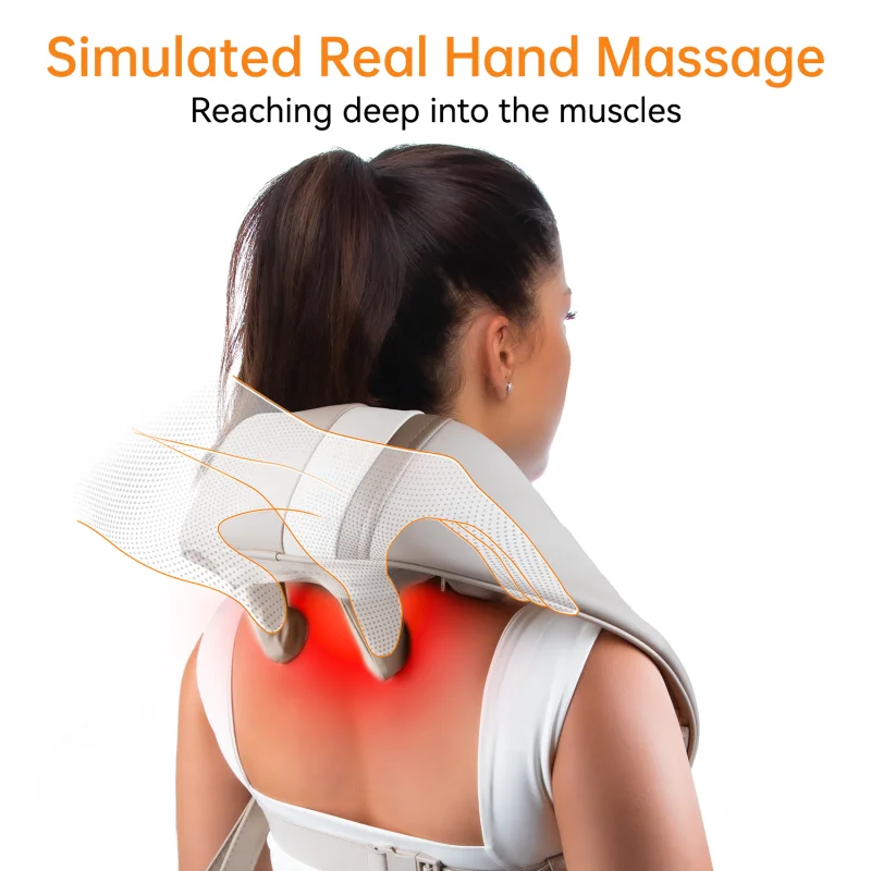 Masajeador Mebak N1 para cuello y hombros Cervical con almohada de masaje calefactora para espalda, piernas, cintura, chal de masaje para amasar músculos