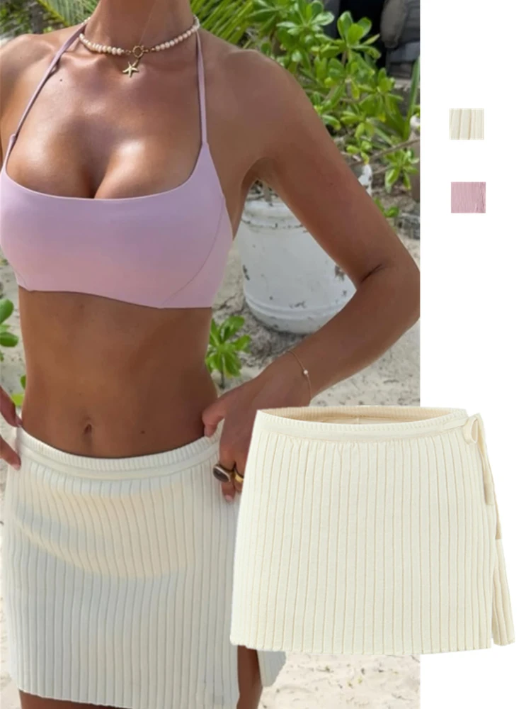 

Sexy Tight Knitted Skirt with Slit And Belt Design Prevents Exposure Versatile Casual Sle mid Waist Bodycon Skirt