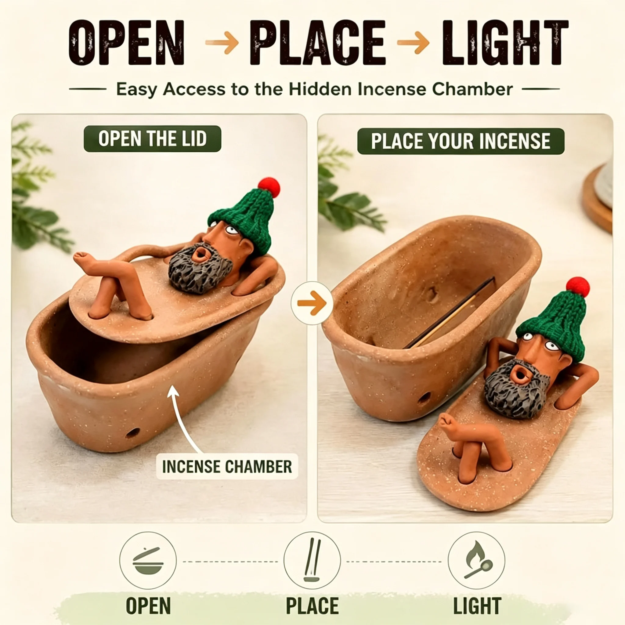 Funny Bathtub Man Incense Stick Holder Handcrafted Clay Incense Burner Creative Home Desktop Decor Aromatherapy Ornament