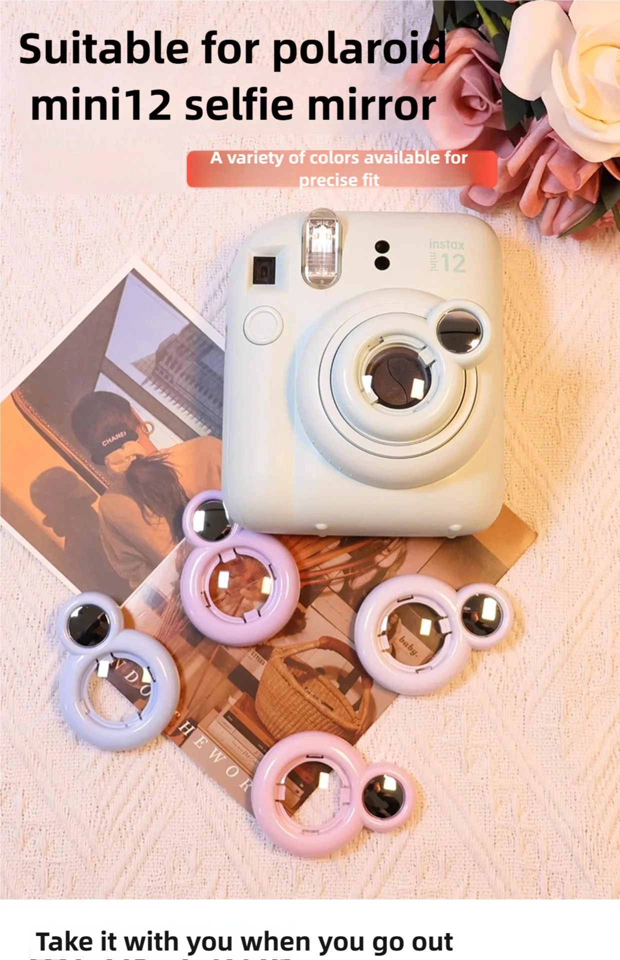 Selfie mirror universal macro lens for Fuji Mini 12 camera; dedicated reflective mirror filter for photography